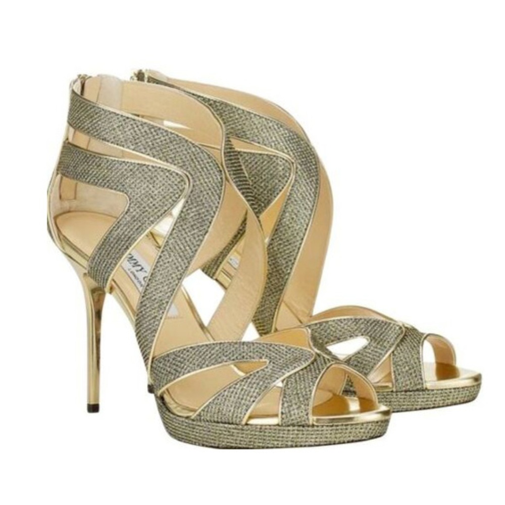 Jimmy Choo Gold Lame Collar Platform Sandal